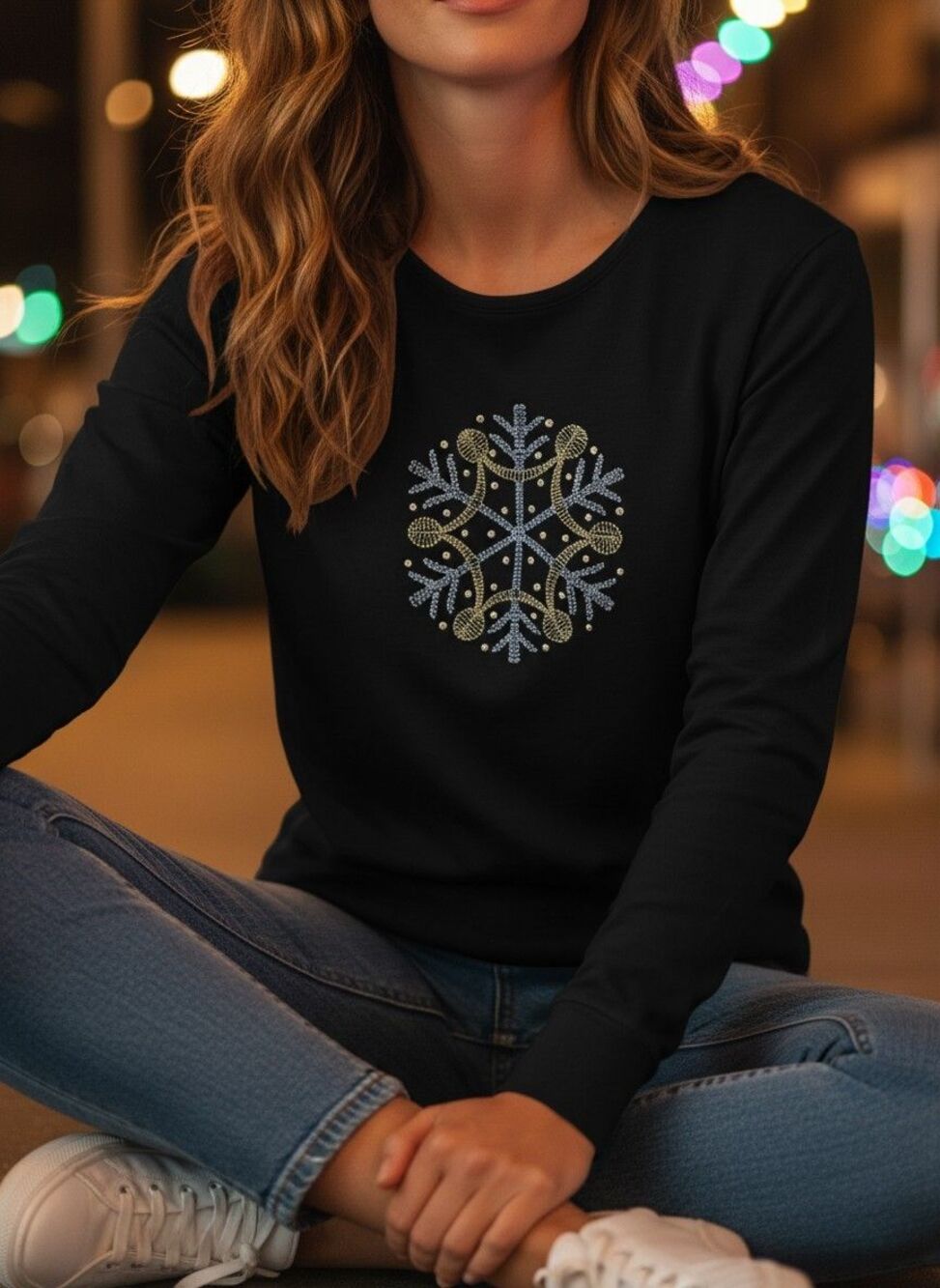 M&C Sportswear Women's M Vintage Embroidered Winter Holiday Long Sleeve Top
